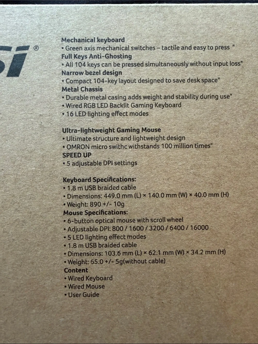 New in box - MSI Gaming keyboard and mouse